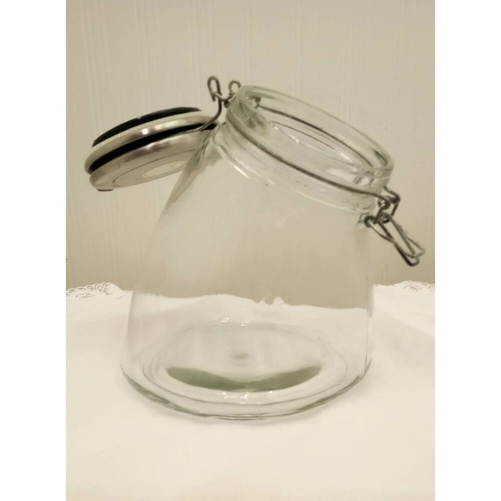 Amici Hand made  glass, wire bail top , storage jar size : 6 in x 6 in